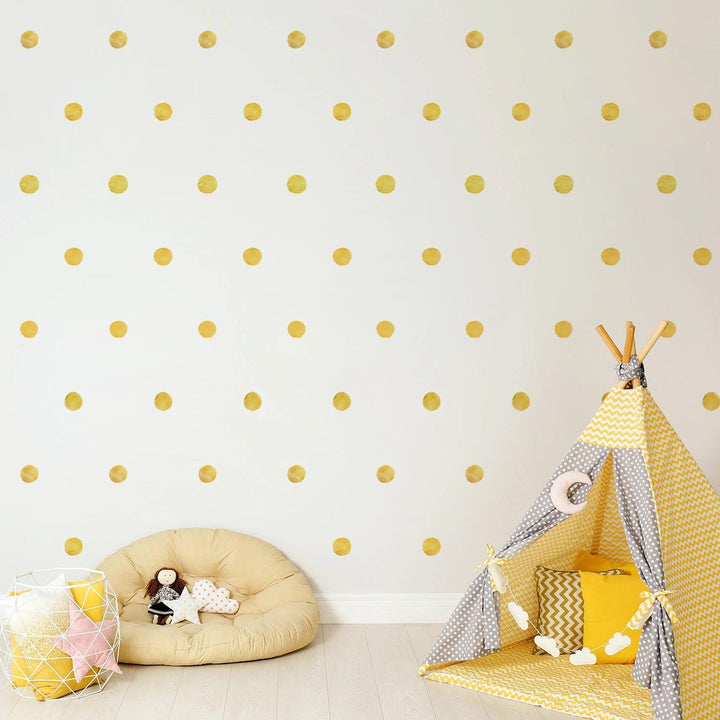 Funlife® Watercolor Circle Pattern Lemon Yellow Hand Print Removable Vinyl Wall Stickers Dots Wall Stickers for Nursery Room - Parker and Olive