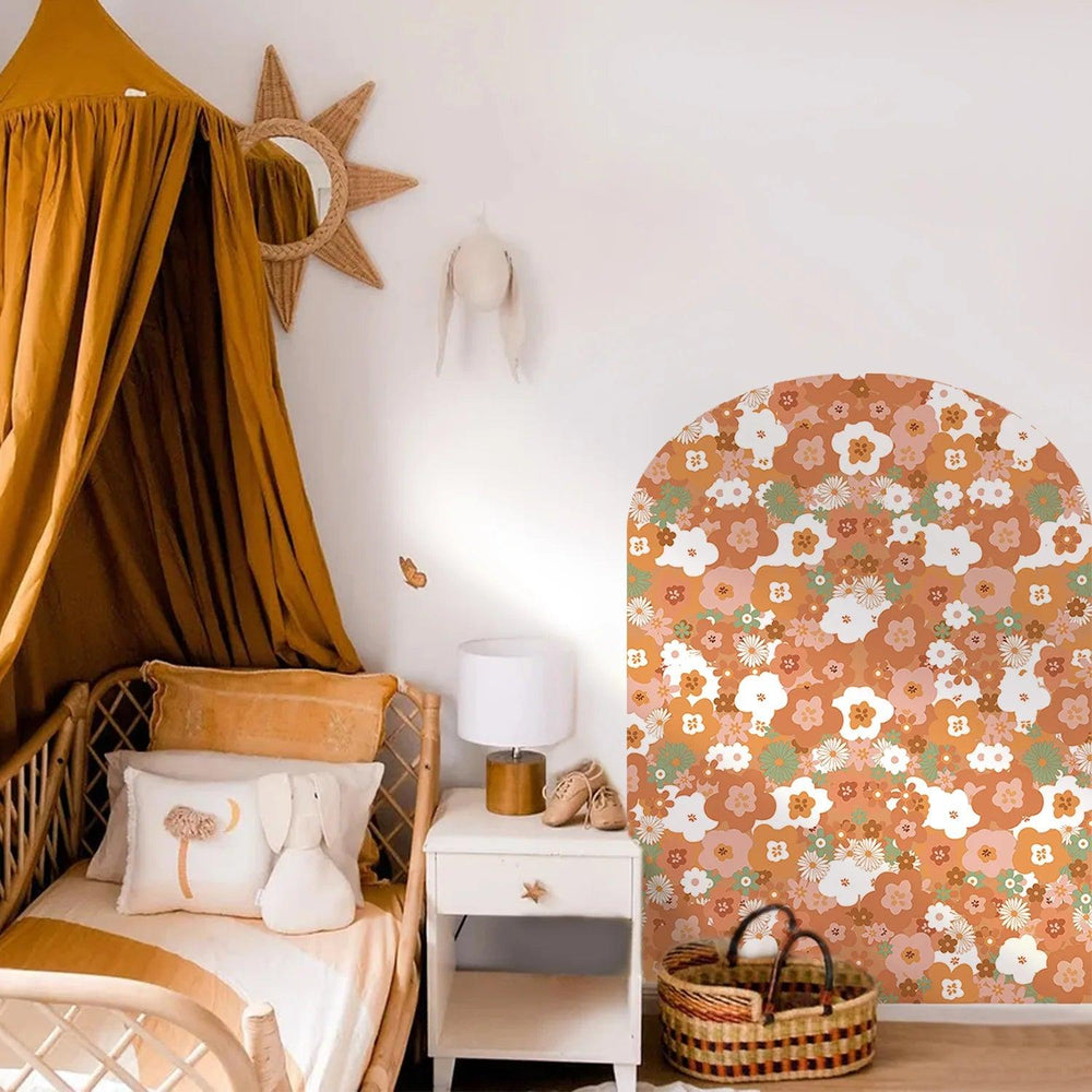 Boho Flowers Arch Decal Retro Flower Pattern Wall Sticker Removable Wall Decor for Nursery Kids Room Girls Bedroom Decoration - Parker and Olive