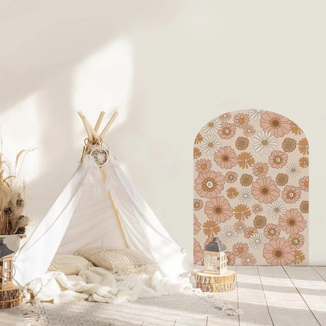 Boho Brown Daisy Decals Arch Shape One Piece Wall Stickers for Kids Room Girls Bedroom Nursery Home Interior Decor Art Decals - Parker and Olive