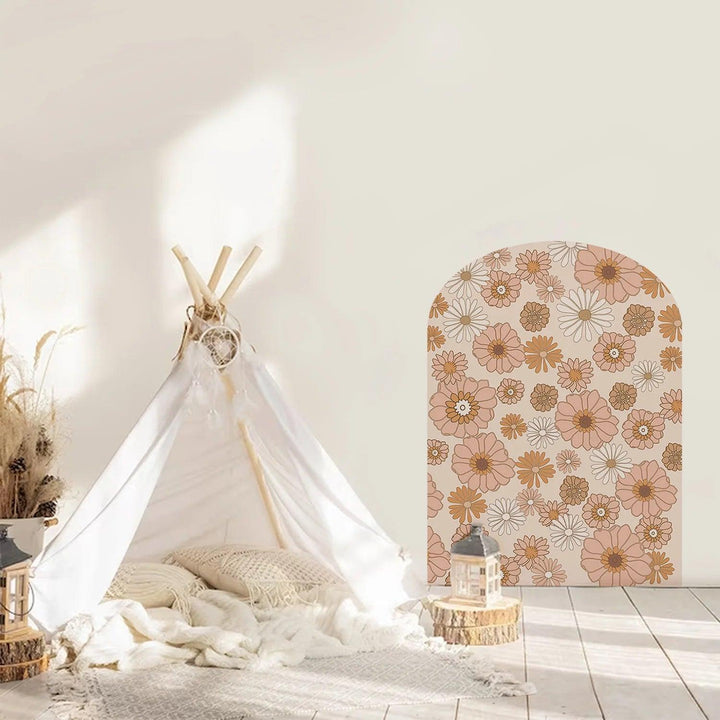 Boho Brown Daisy Decals Arch Shape One Piece Wall Stickers for Kids Room Girls Bedroom Nursery Home Interior Decor Art Decals - Parker and Olive