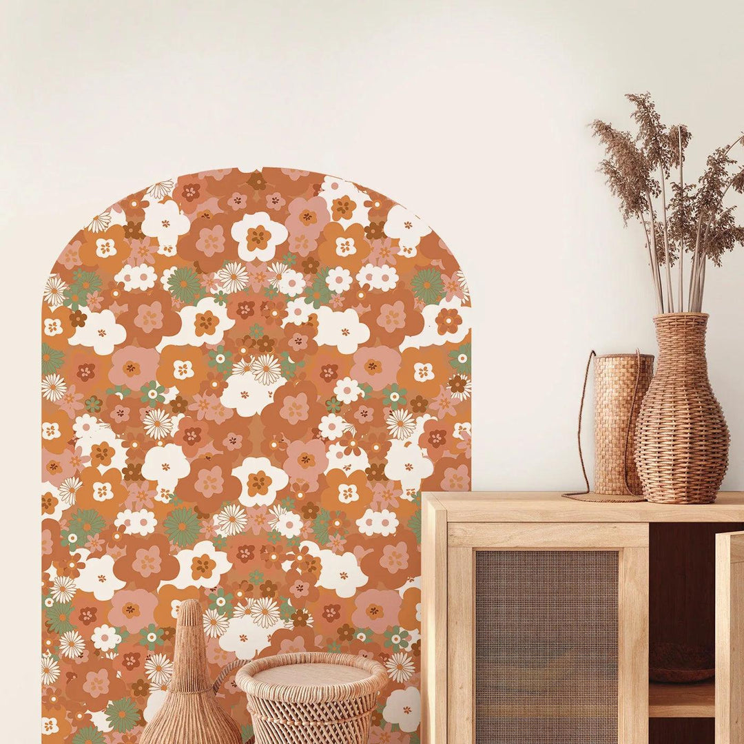 Boho Flowers Arch Decal Retro Flower Pattern Wall Sticker Removable Wall Decor for Nursery Kids Room Girls Bedroom Decoration - Parker and Olive