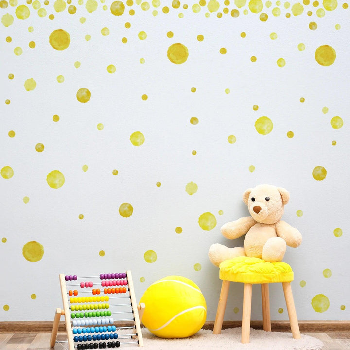 Funlife® 140 PCS Watercolor Lemon Yellow Polka Dots Decals for Nursery Kids Bedroom Classroom Decor Multicolor Wall Stickers - Parker and Olive