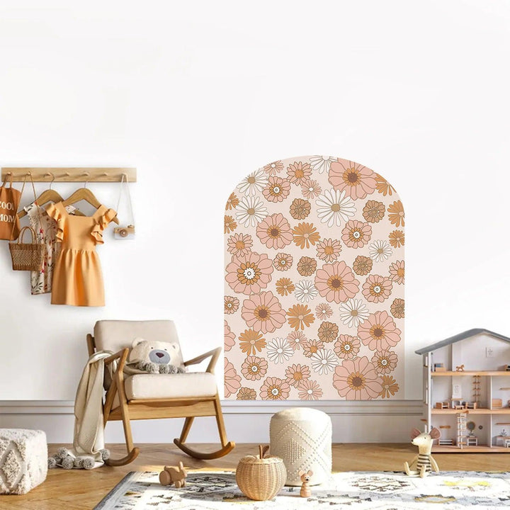 Boho Brown Daisy Decals Arch Shape One Piece Wall Stickers for Kids Room Girls Bedroom Nursery Home Interior Decor Art Decals - Parker and Olive