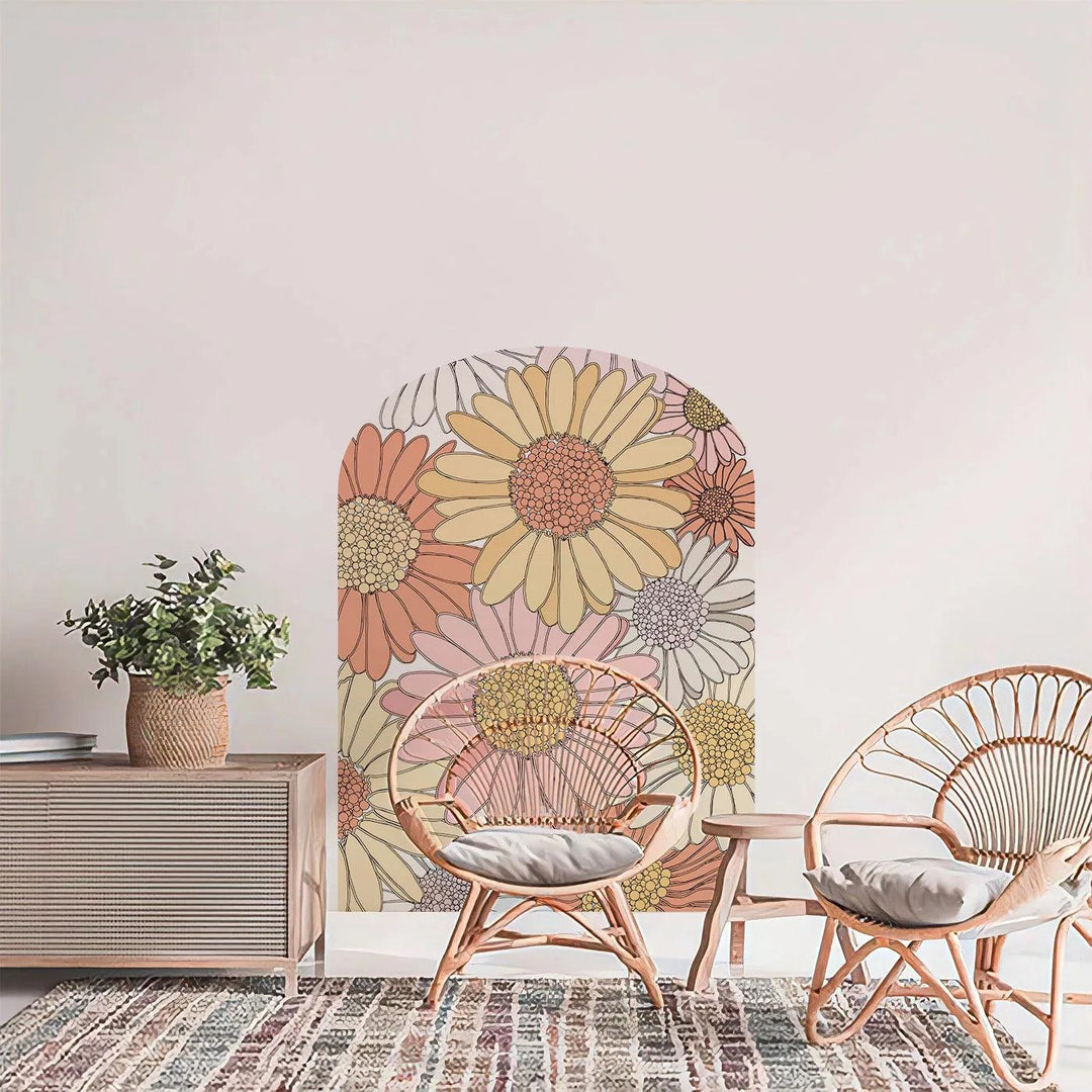 Bohemia Daisy Arch Floral Wall Decal Nursery Bedroom Self-adhesive Wallpaper Home Interior Decorative Wall Sticker Kids Rooms - Parker and Olive
