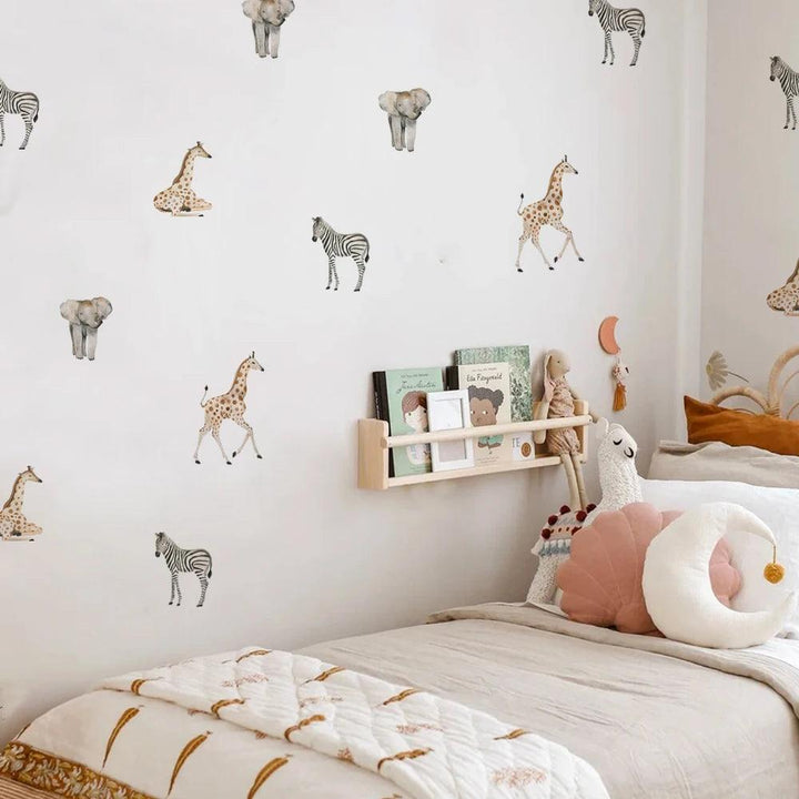 Africa Wild Animal Nursery Room Wallpaper Sticker Zebra Giraffe Elephant Tropical Animal Wall Art Stickers Home Interior Decals - Parker and Olive