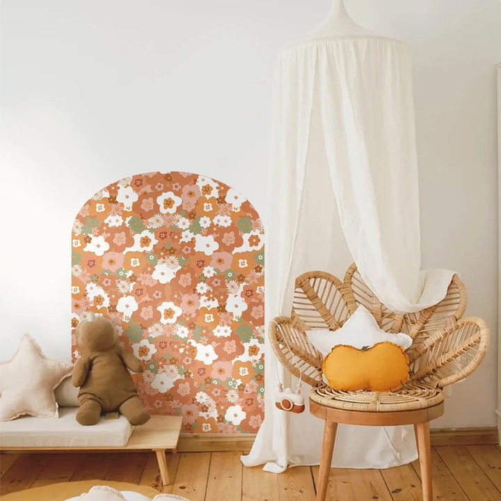 Boho Flowers Arch Decal Retro Flower Pattern Wall Sticker Removable Wall Decor for Nursery Kids Room Girls Bedroom Decoration - Parker and Olive