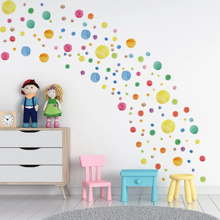 Funlife® 140 PCS Watercolor Polka Dots Wall Decals DIY Nursery Room Decorative Wall Stickers for Kids Room Bedroom Home Decor - Parker and Olive