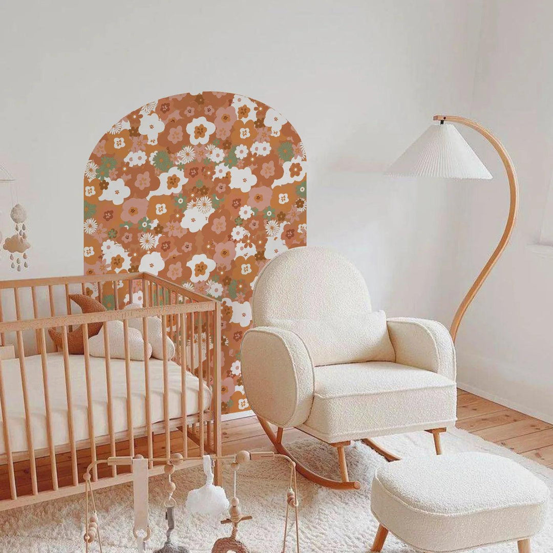 Boho Flowers Arch Decal Retro Flower Pattern Wall Sticker Removable Wall Decor for Nursery Kids Room Girls Bedroom Decoration - Parker and Olive