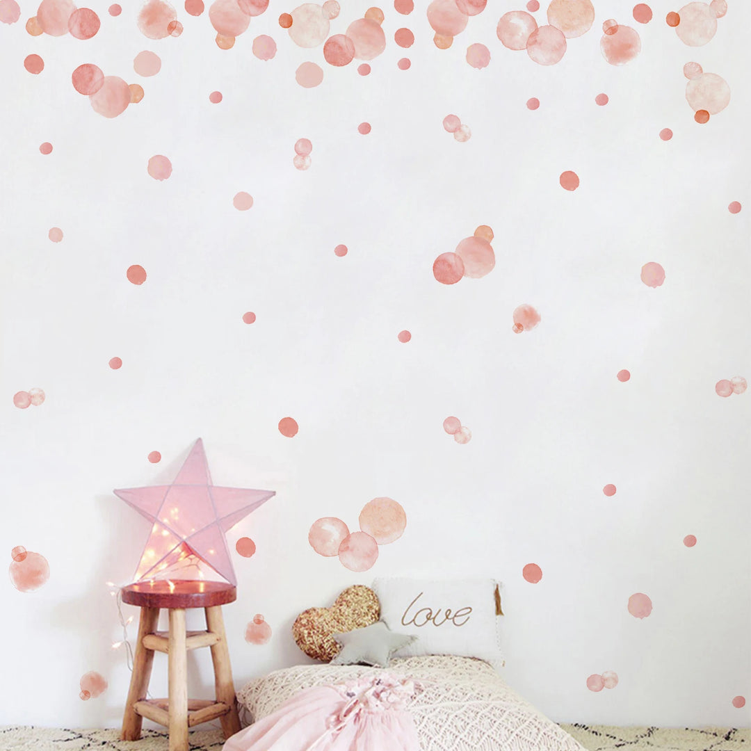 Pink Watercolor Polka Dot Wall Decal Stickers