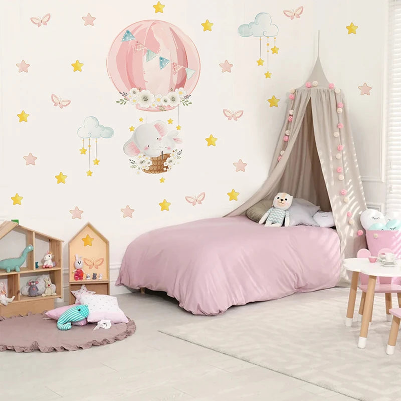 Watercolor Hot Air Balloon Wall Decals - Animal Friends