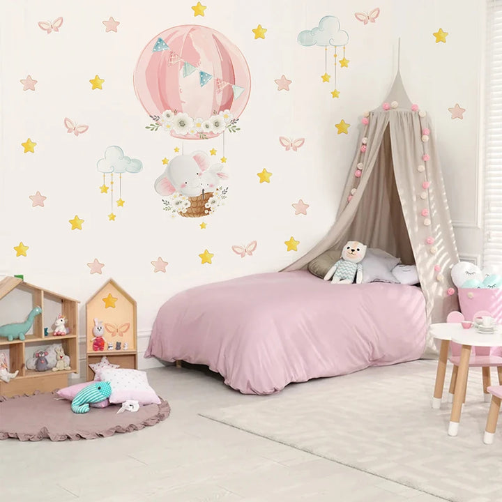 Watercolor Hot Air Balloon Wall Decals - Animal Friends