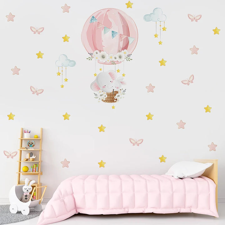 Watercolor Hot Air Balloon Wall Decals - Animal Friends
