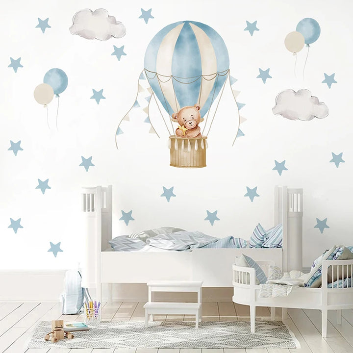 Watercolor Hot Air Balloon Wall Decals - Teddy Bear