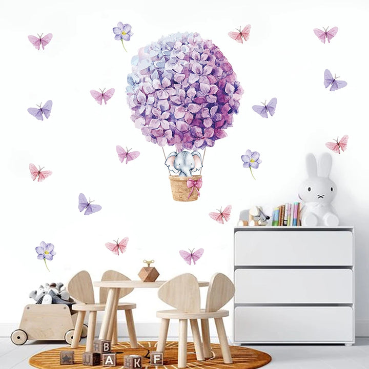Watercolor Hot Air Balloon Wall Decals - Purple Elephant