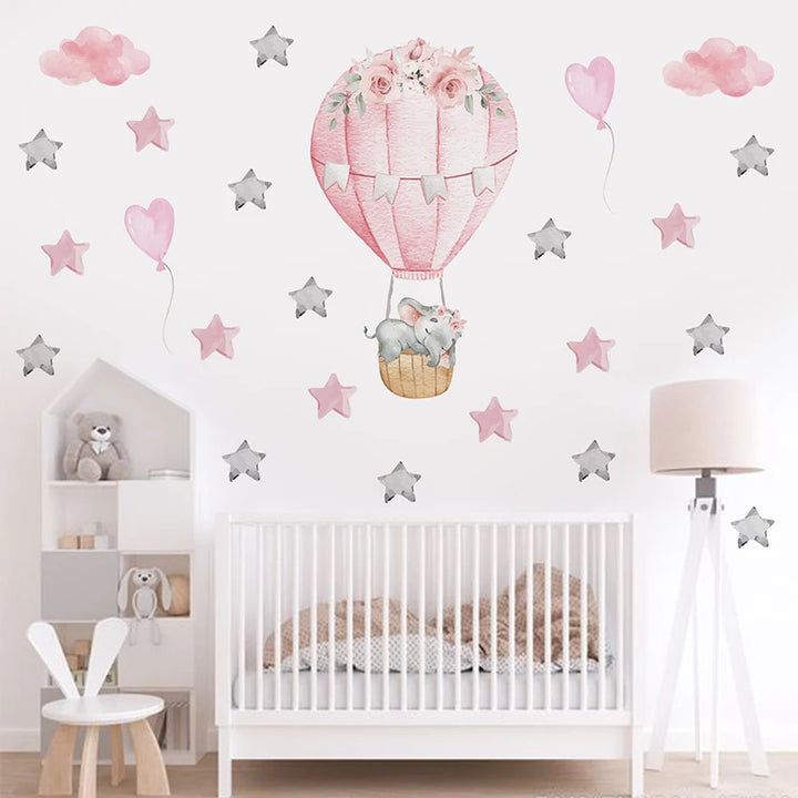 Watercolor Hot Air Balloon Wall Decals - Sleeping Elephant