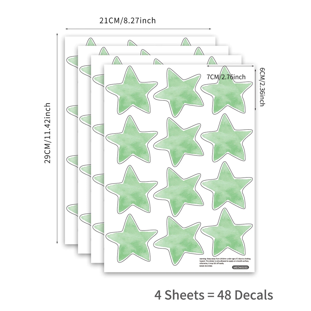 Star Wall Decals - Green Watercolor