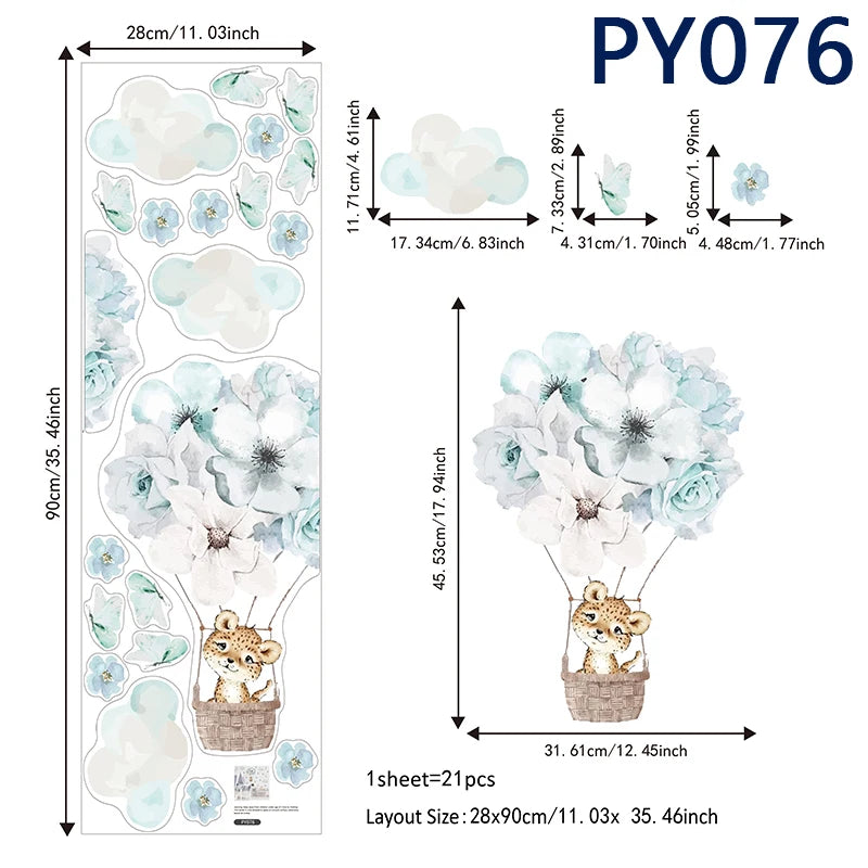 Watercolor Hot Air Balloon Wall Decals - Baby Cheetah