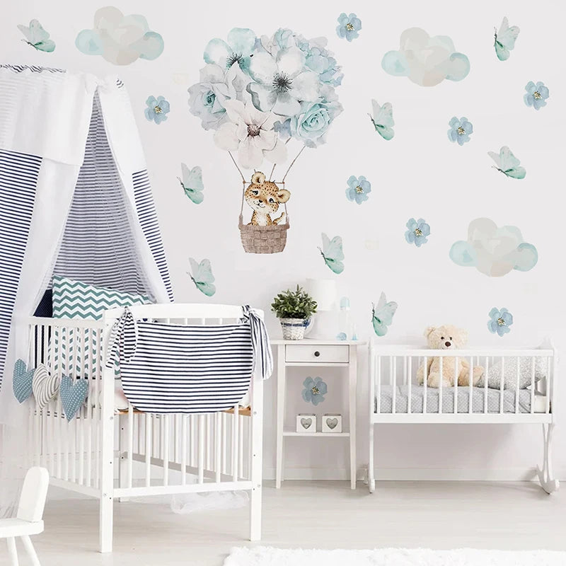 Watercolor Hot Air Balloon Wall Decals - Baby Cheetah