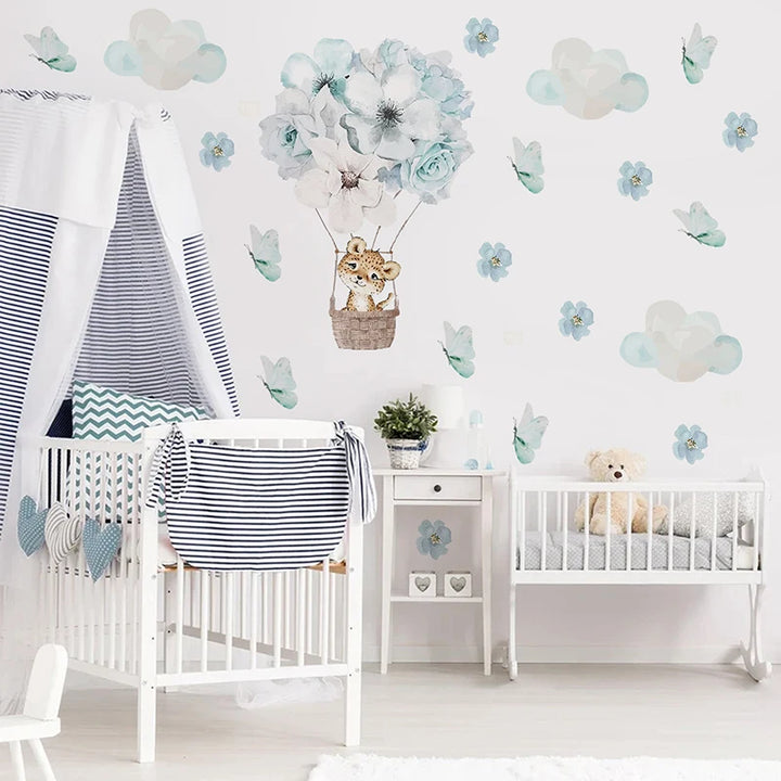 Watercolor Hot Air Balloon Wall Decals - Baby Cheetah