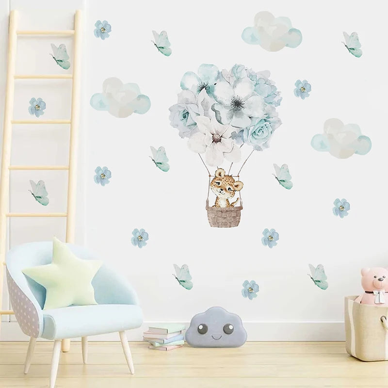 Watercolor Hot Air Balloon Wall Decals - Baby Cheetah