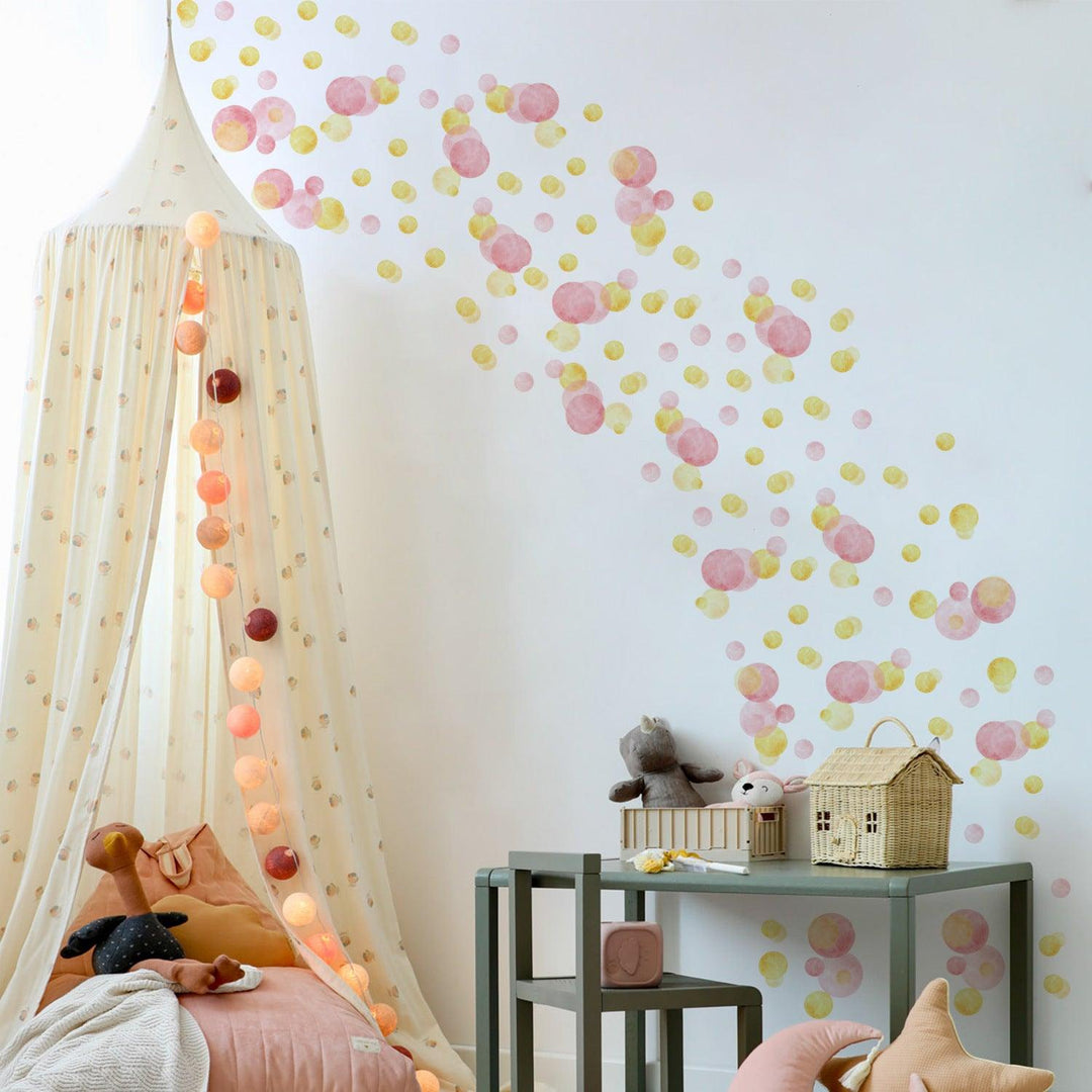 Pink & Yellow Watercolor Polka Dot Wall Decals - Parker and Olive
