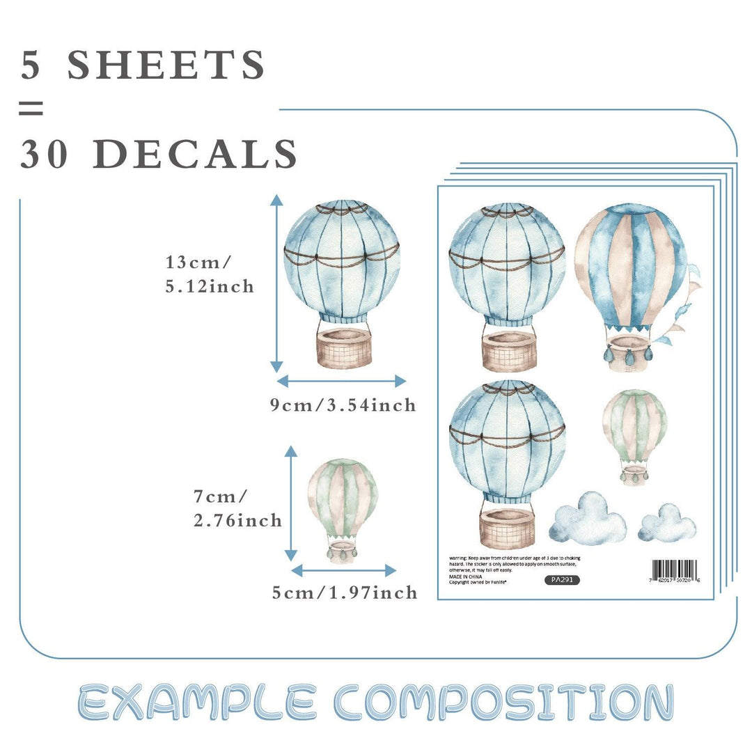 Blue Hot Air Balloon Wall Decals - Parker and Olive