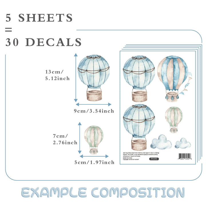 Blue Hot Air Balloon Wall Decals - Parker and Olive