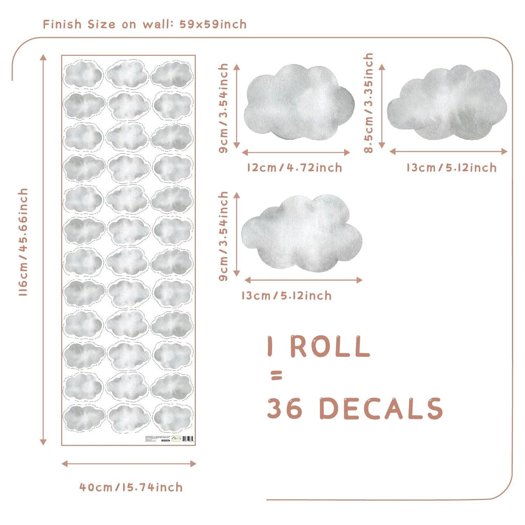 Gray Clouds Wall Decal Stickers - Parker and Olive
