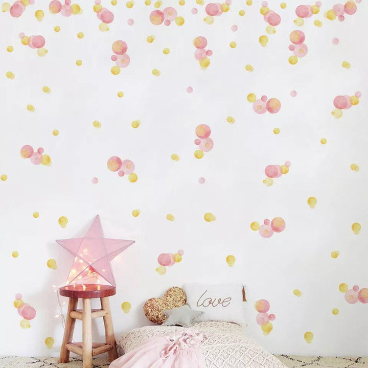 Pink & Yellow Watercolor Polka Dot Wall Decals - Parker and Olive