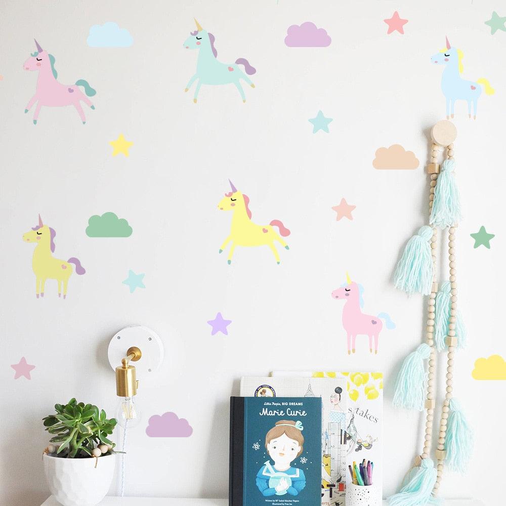 Magical Unicorn Decals, 5 Eco-Friendly Pastel Wall Decals in Scandinav