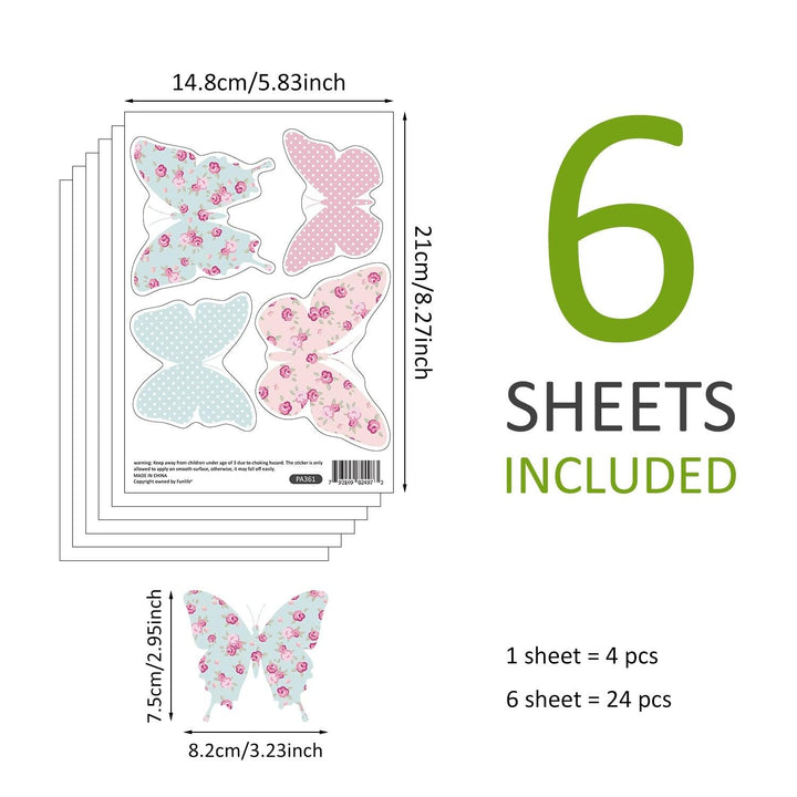 Boho Pink & Blue Floral Butterfly Nursery Wall Decals - Parker and Olive