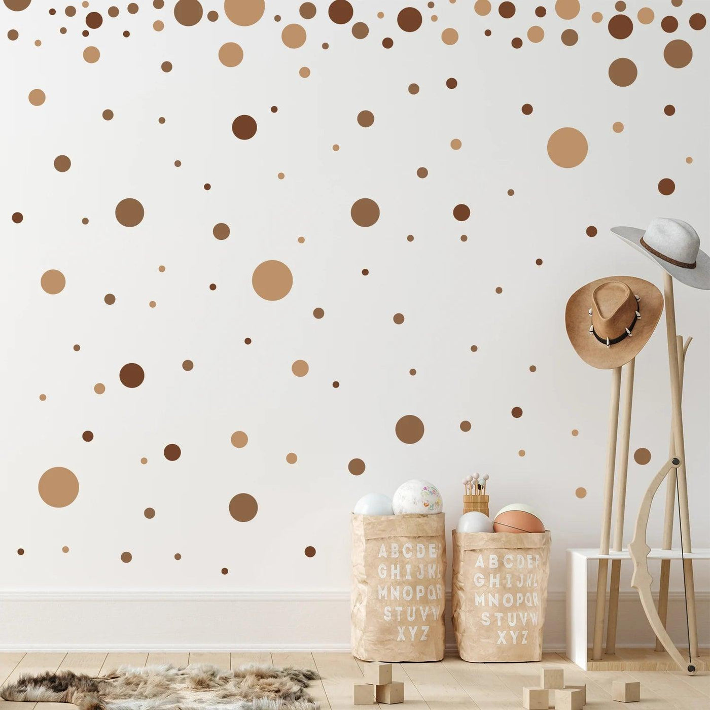 Funlife® 140 PCS Boho Brown Polka Dots Wall Stickers Nursery Removable Vinyl Wall Decal Kids Boy Room Home Decor - Parker and Olive