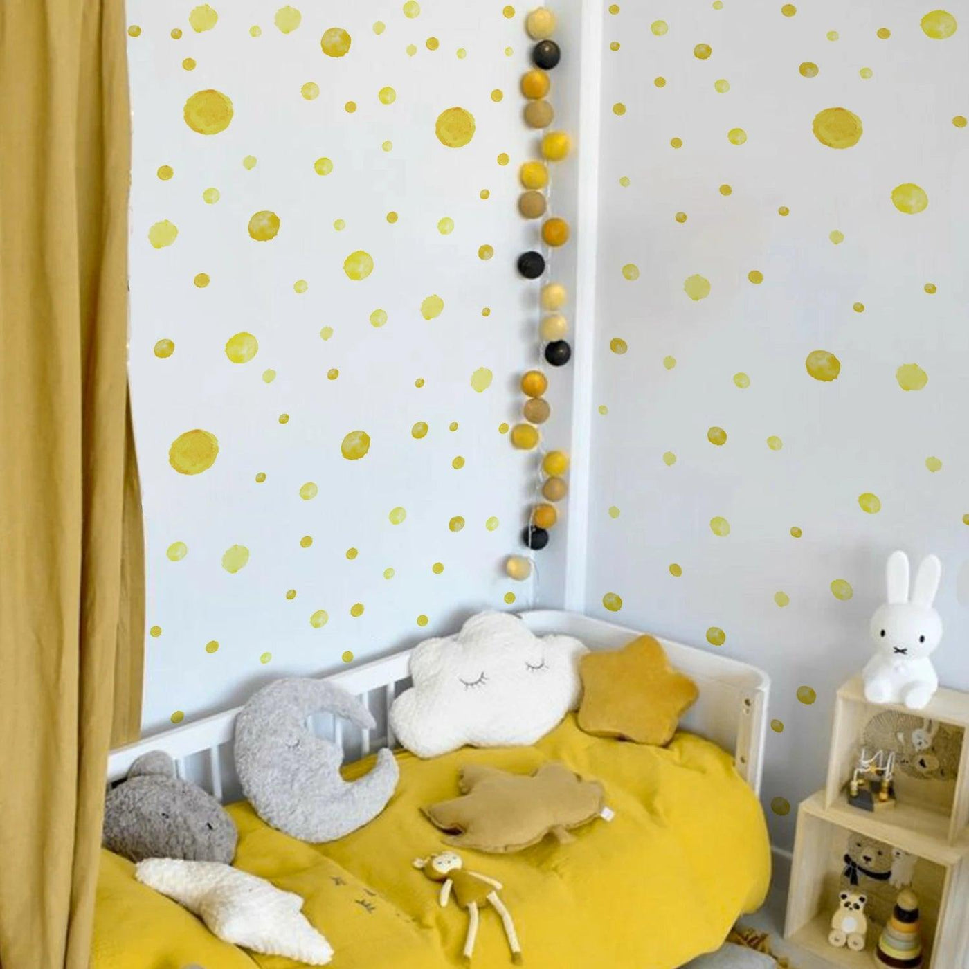 Funlife® 140 PCS Watercolor Lemon Yellow Polka Dots Decals for Nursery Kids Bedroom Classroom Decor Multicolor Wall Stickers - Parker and Olive