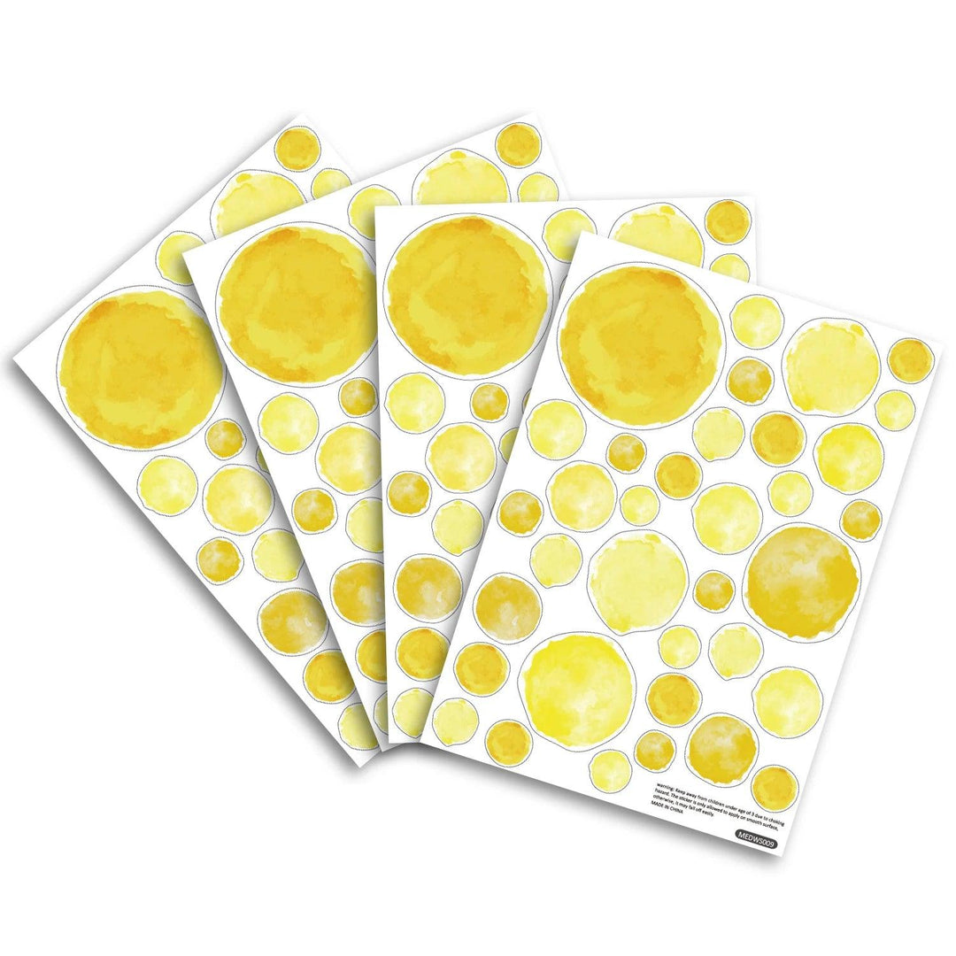 Funlife® 140 PCS Watercolor Lemon Yellow Polka Dots Decals for Nursery Kids Bedroom Classroom Decor Multicolor Wall Stickers - Parker and Olive