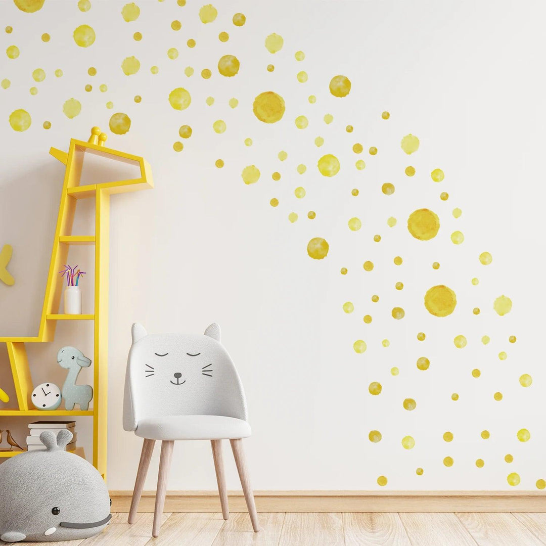 Funlife® 140 PCS Watercolor Lemon Yellow Polka Dots Decals for Nursery Kids Bedroom Classroom Decor Multicolor Wall Stickers - Parker and Olive