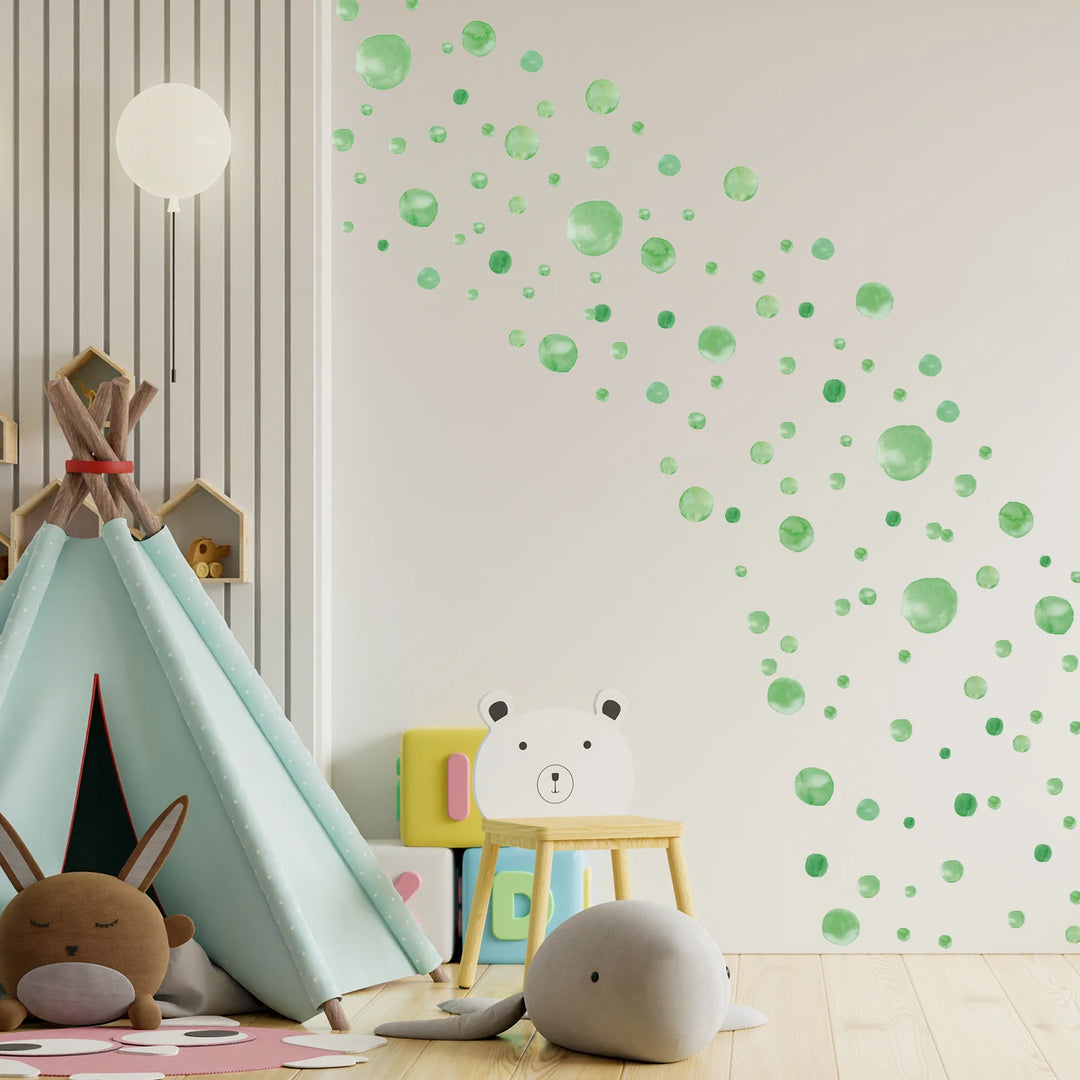 Green Watercolor Polka Dot Wall Decal Stickers