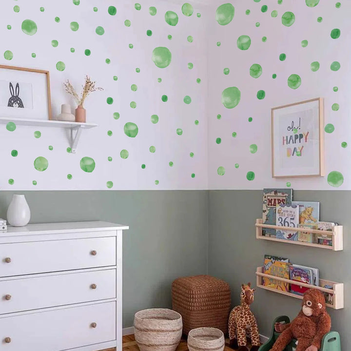 Green Watercolor Polka Dot Wall Decal Stickers