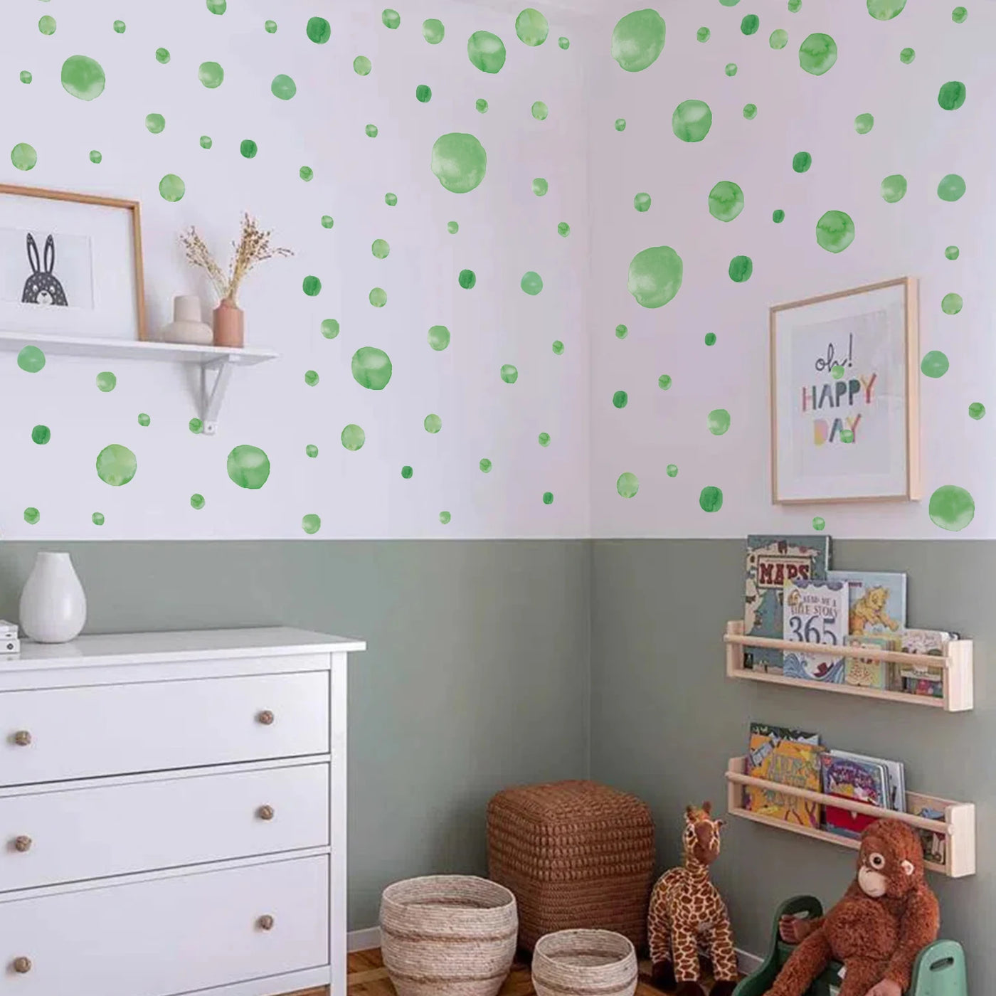 Green Watercolor Polka Dot Wall Decal Stickers