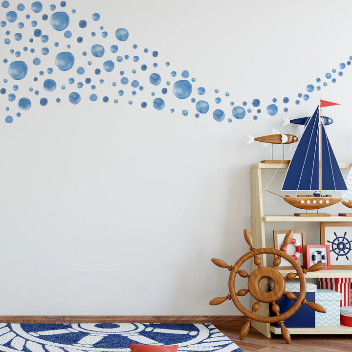 Blue Watercolor Polka Dot Wall Decal Stickers