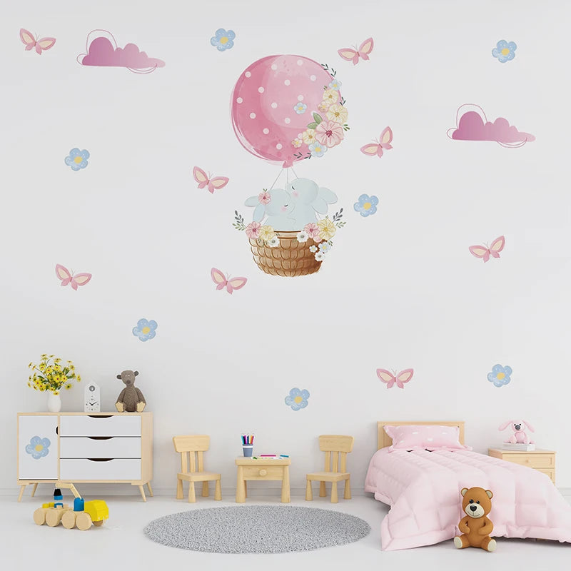 Watercolor Hot Air Balloon Wall Decals - Bunny Voyage