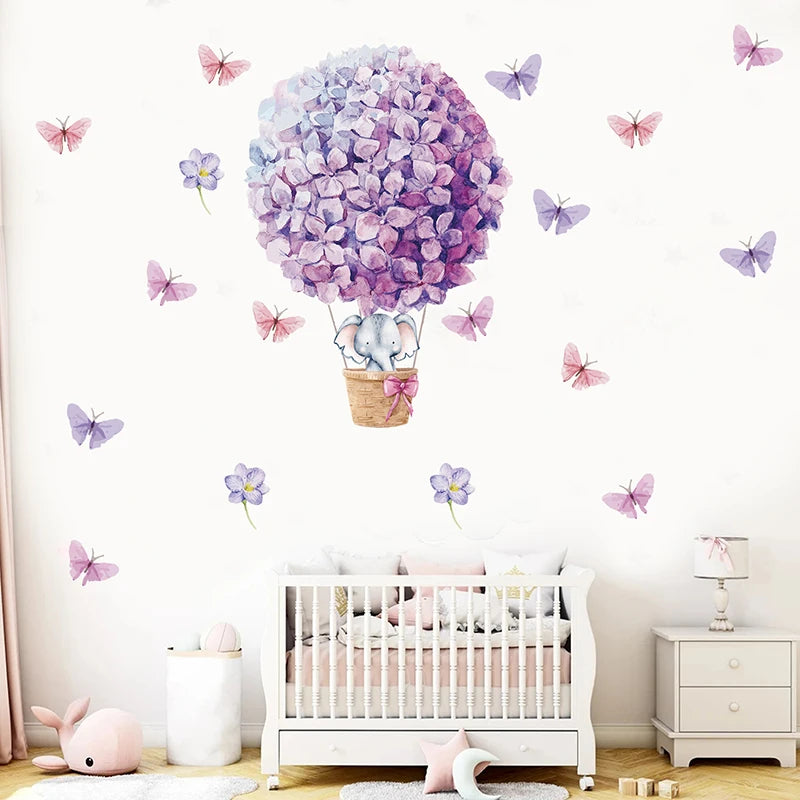 Watercolor Hot Air Balloon Wall Decals - Purple Elephant