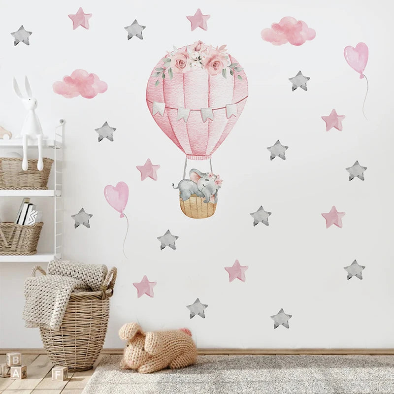 Watercolor Hot Air Balloon Wall Decals - Sleeping Elephant