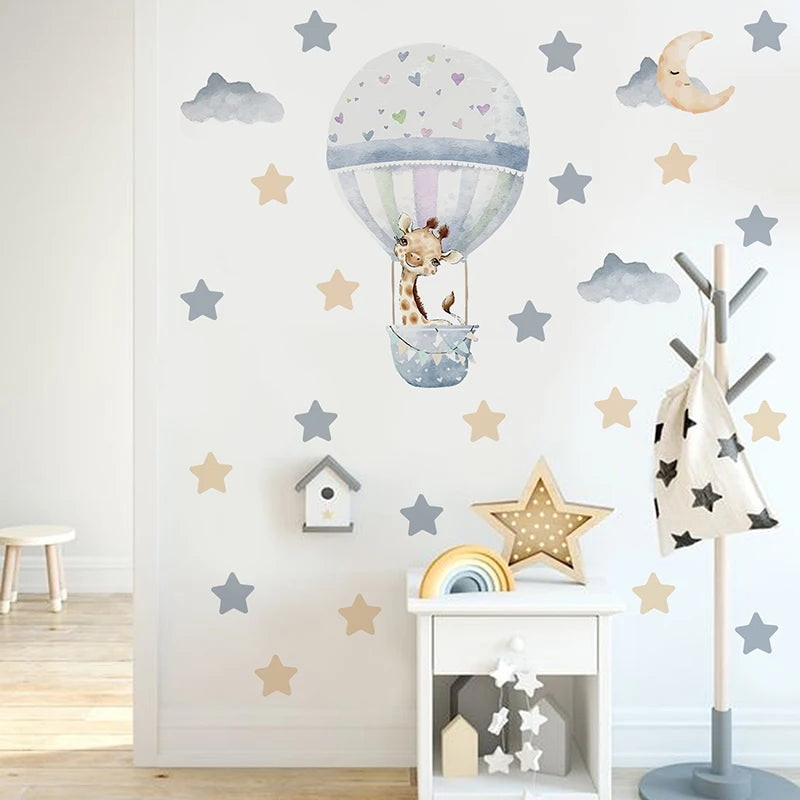 Watercolor Hot Air Balloon Wall Decals - Giraffe