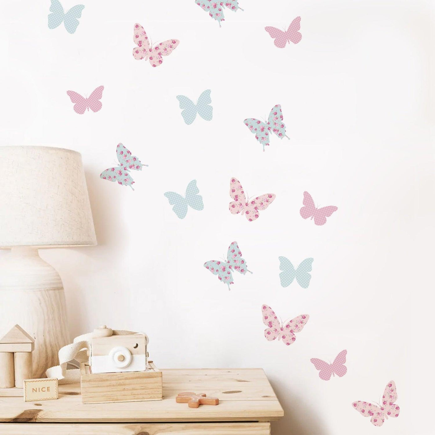 Boho Pink & Blue Floral Butterfly Nursery Wall Decals - Parker and Olive