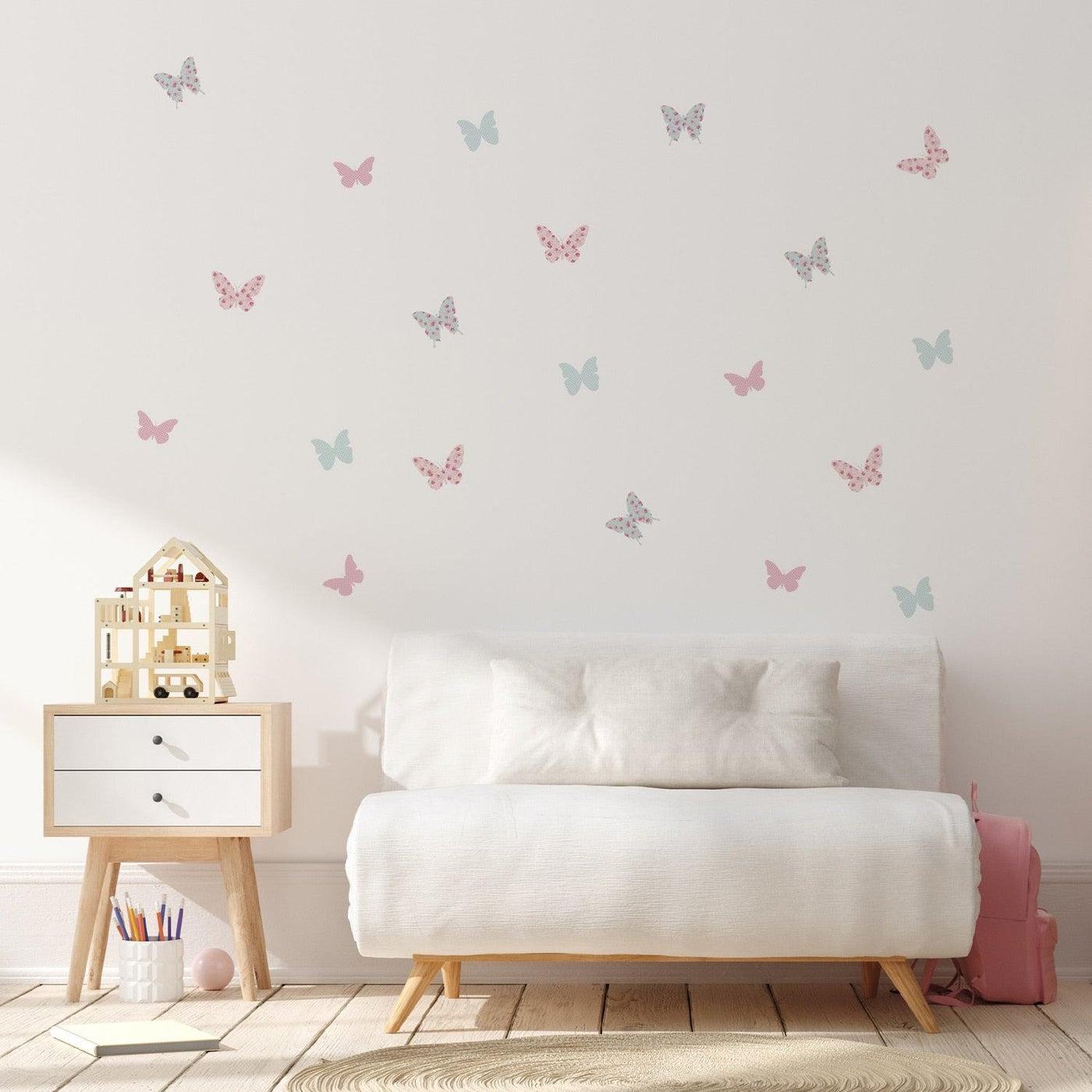 Boho Pink & Blue Floral Butterfly Nursery Wall Decals - Parker and Olive
