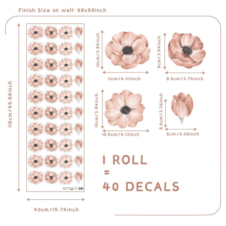 Boho Wall Decal Stickers - Anemone Flowers - Parker and Olive