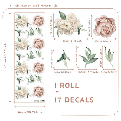 Peony Flowers Wall Decal Stickers - Parker and Olive